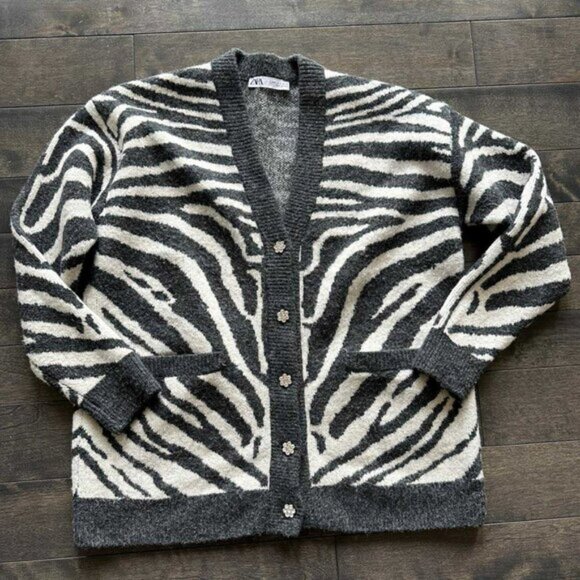 Zara Zebra Print Boyfriend Fit Cardigan - Picture 1 of 3